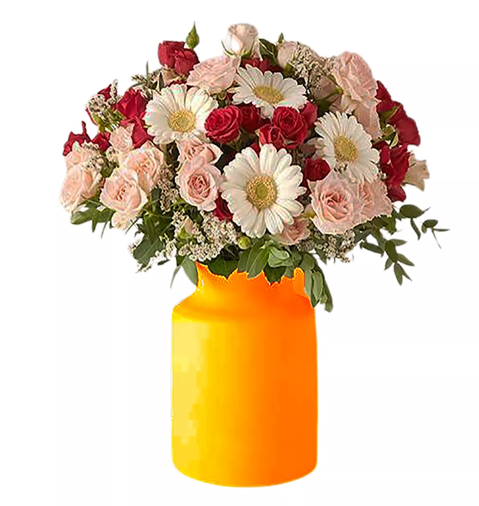 Pretty Arrangement Of Roses and Gerberas